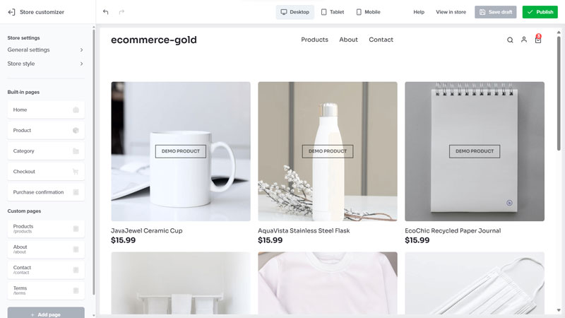 Sellfy website customizer